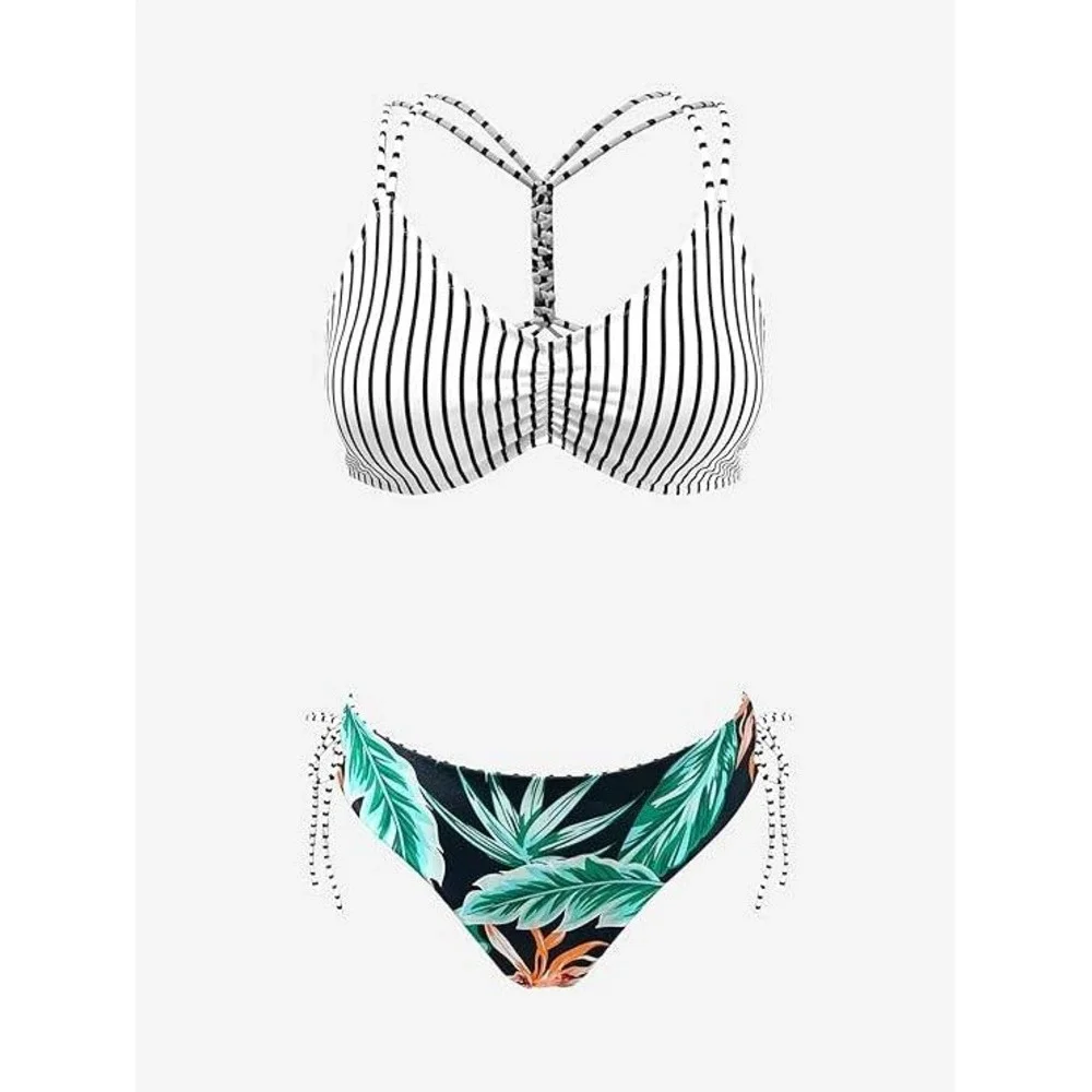 CUPSHE Women's 2 Piece Bikini Set Back Braided Straps with Reversible Bottom Med